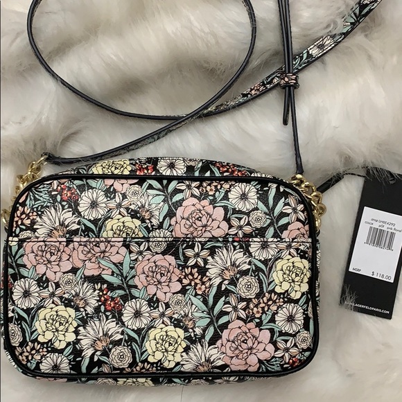 NWT KARL LAGERFELD Blk Bow Floral PARIS Crossbody - Picture 4 of 5
